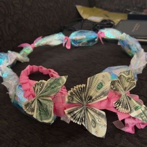 Pink Money lei/ rice krispy lei